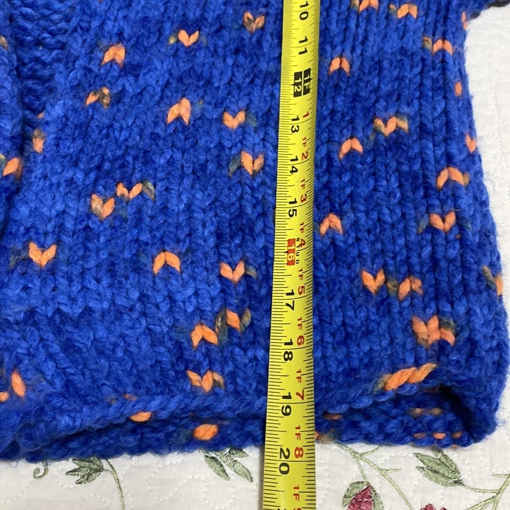 Hand crocheted knitted blue orange open wool thick cardigan Small Blue Orange - Picture 9 of 11